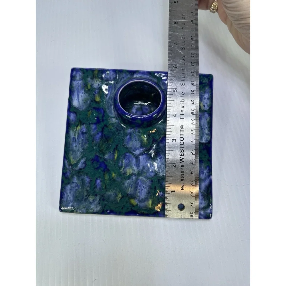 VINTAGE ART POTTERY IKABANA WARE VASE BLUE PURPLE CERAMIC GLAZED SQUARE